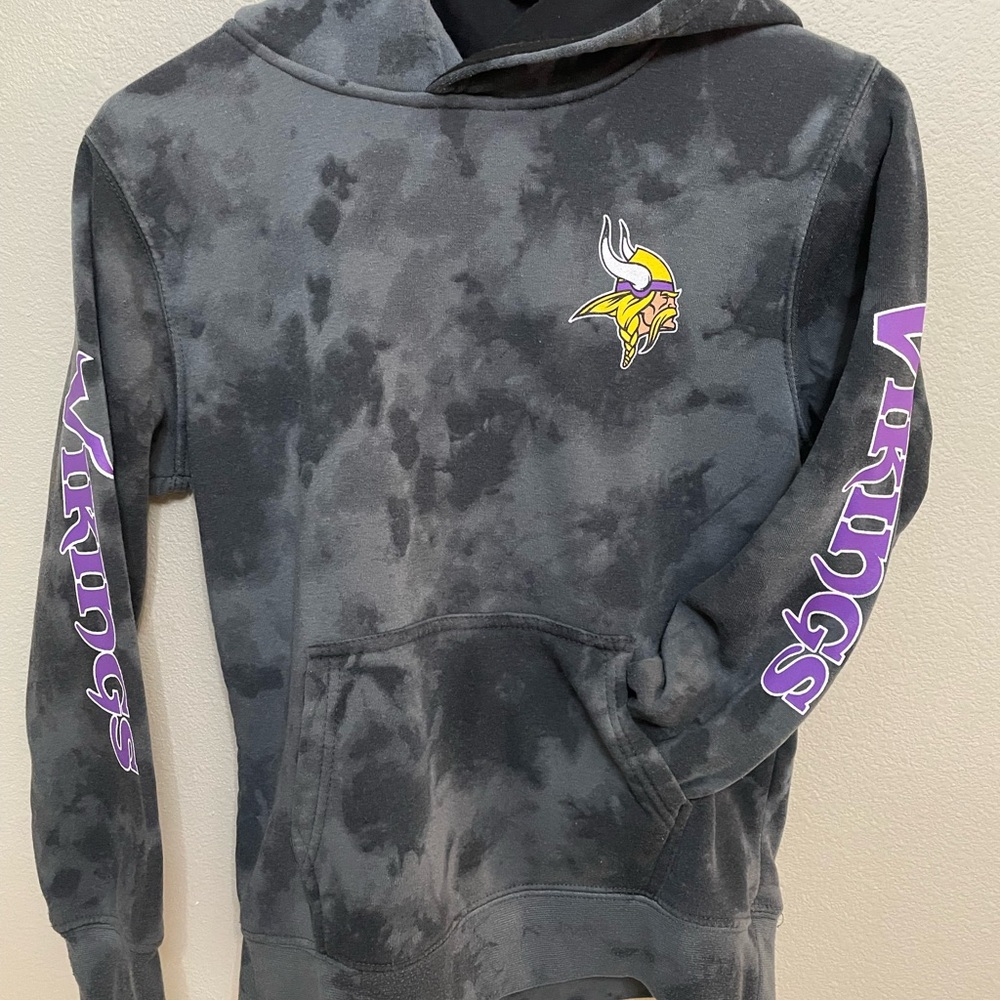 NFL Vikings Black Tie-Dye Hoodie with Purple and Gold Logo